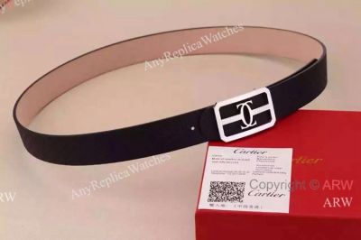 Fake Cartier Double C Buckle with Black Leather Belt - Low Price